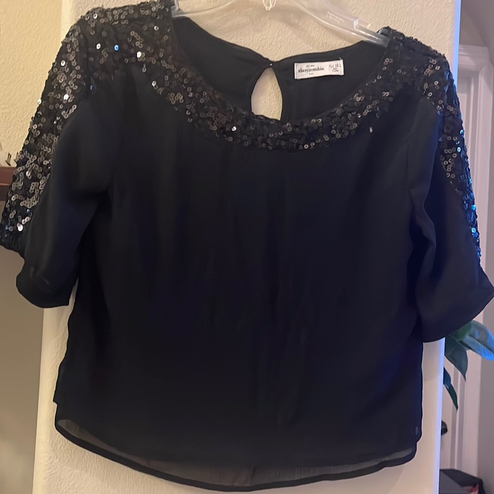 Abercrombie Girls black blouse with black sequins on shoulders